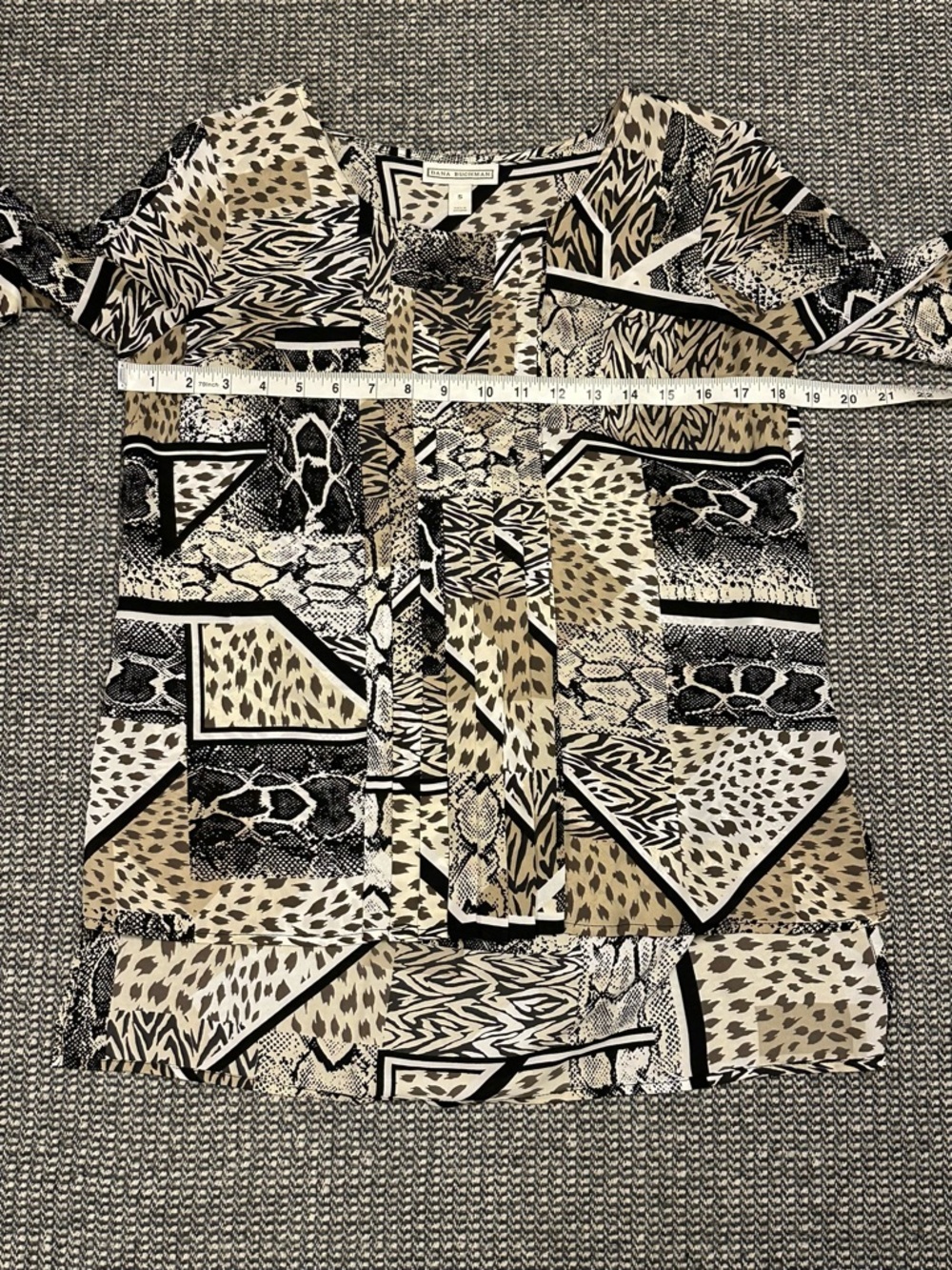 Dana Buchman Black Cream Tan Animal Print Patchwork Blouse - Picture 5 of 7